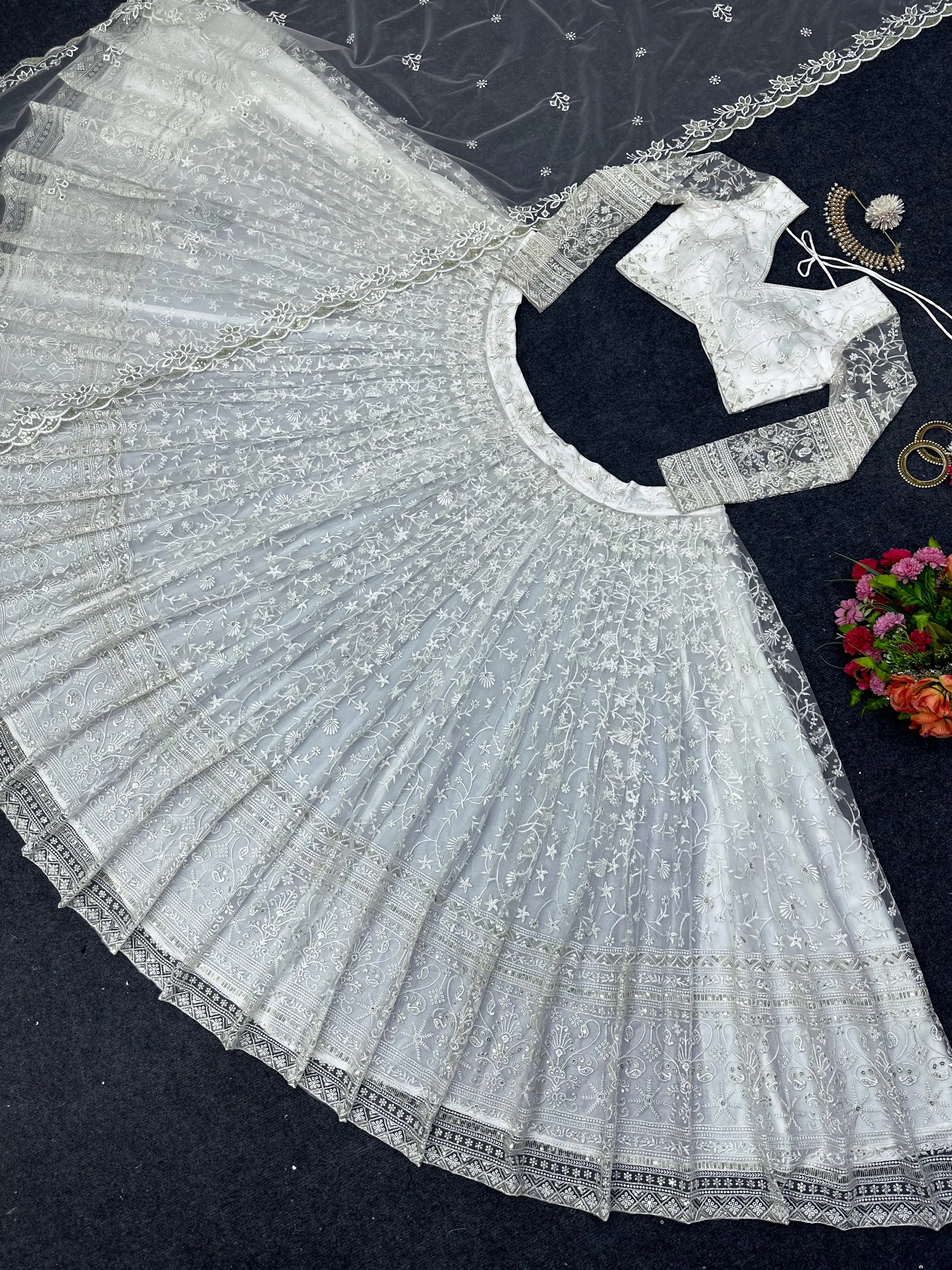 Beautiful Embroidery With All Over Mirror Work Wholesale Priced Embroidered Lehenga Choli And Jacket Navratri Festival Clothing