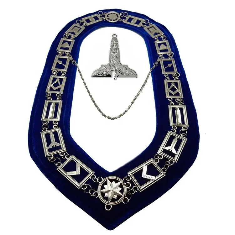 Wholesale manufacture Masonic Regalia blue lodge chain collar with joule silver and gold chain collar