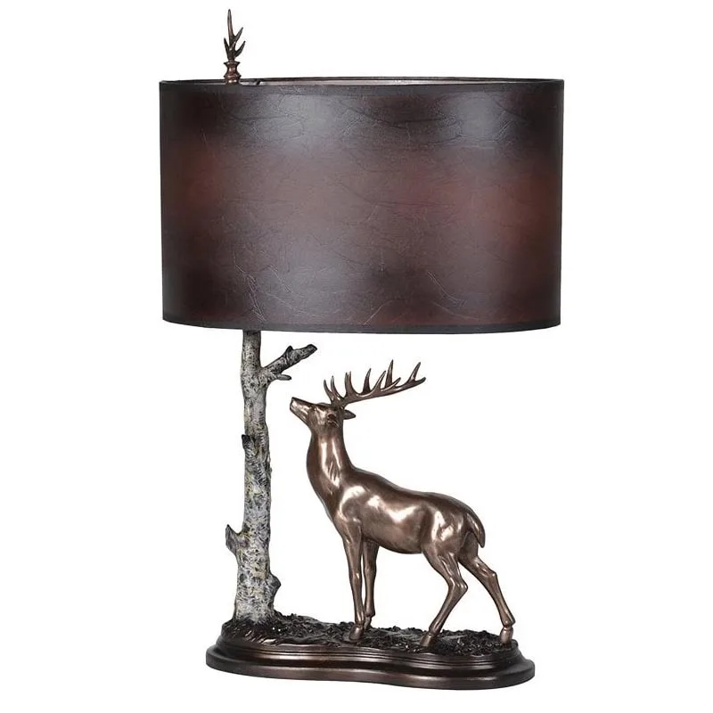Hotel bedroom bedside decorative metal standing deer antique desk table lamp