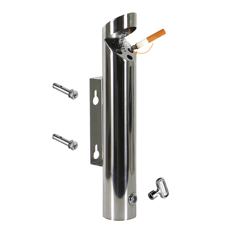 lockable smoking ashtray cylinder wall mounted stainless steel  ashtray outdoor public smokeless cigarette ash bin