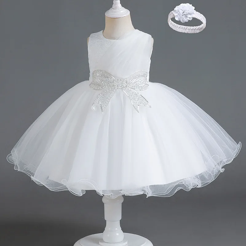 LZH Baby Girls Bow Princess Gown Wedding Party Baby 1 Year Birthday Dress Christmas Infant Christening Dress