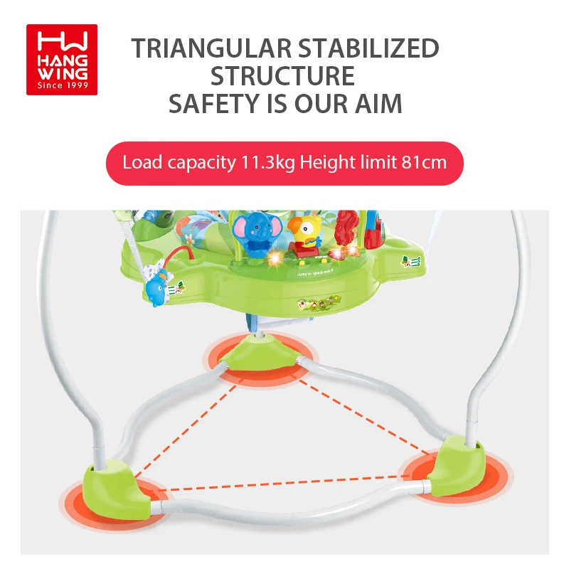 HW Baby Products Hot Selling 2023 Infant Safety Activity Fitness Bounce Chairs Enrichment Animal Toys Music Jumping Chair