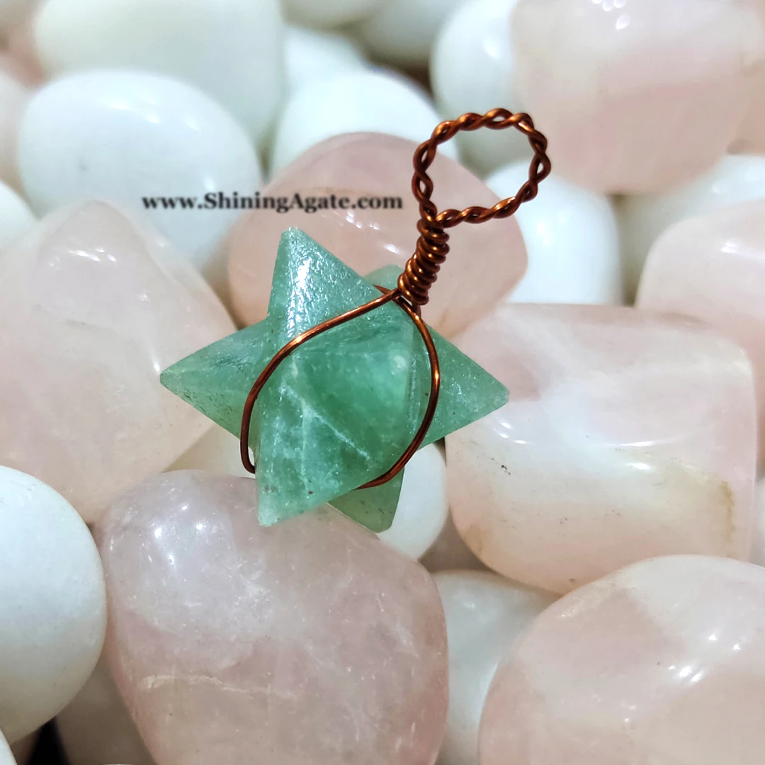 Зеленая ожерелье из авантюрина с медной проволокой подвеска со звездой Меркаба натурального агата оптовая продажа исцеляющим