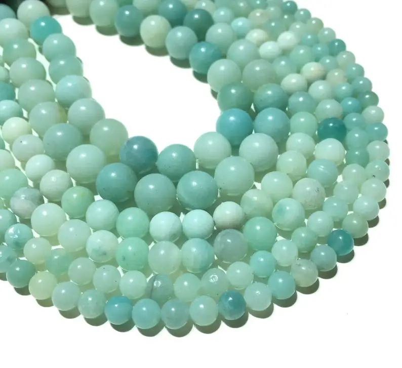 Natural Blue Amazonite Beads 4mm 6mm 8mm 10mm Polished Round Loose Gemstone Spacer Beads for DIY Jewelry Making & Design