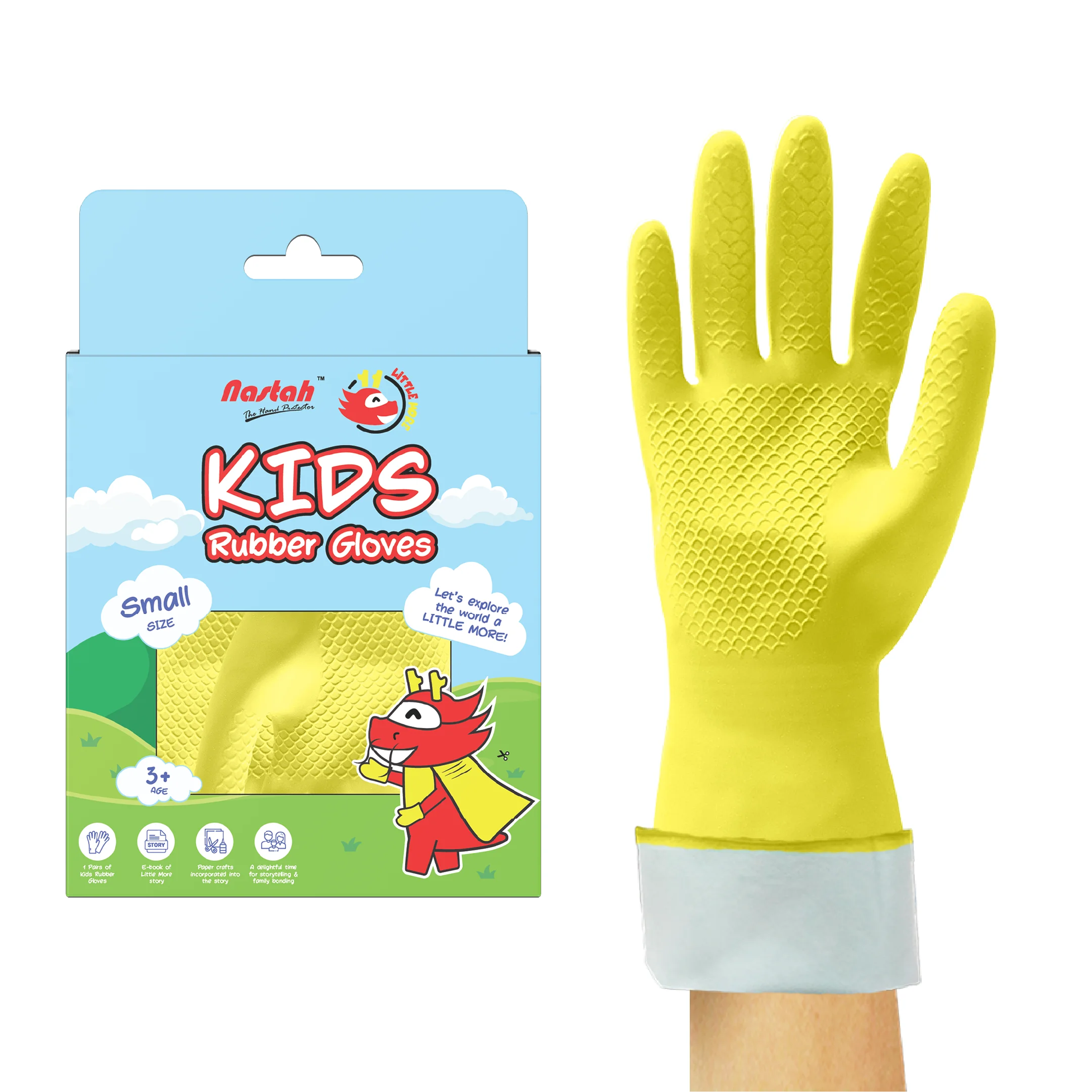 [Box Included] 1 Pairs Little More Kids rubber gloves children gloves cleaning dishwashing gardening waterproof kids glove