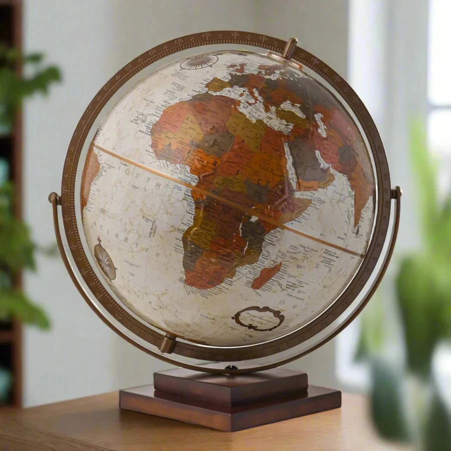 Revolution Globe World Globe for Adults & Kids Antique Wooden Stand Metal Desktop Decorative Globe for Home & Office Art Style