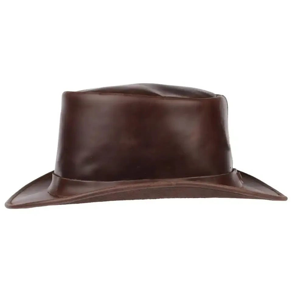 Men Leather Woolen Felt Bowler Hat Formal Derby Hat with Roll Up Brim Fedora Hats Custom Color Plain Leather Top