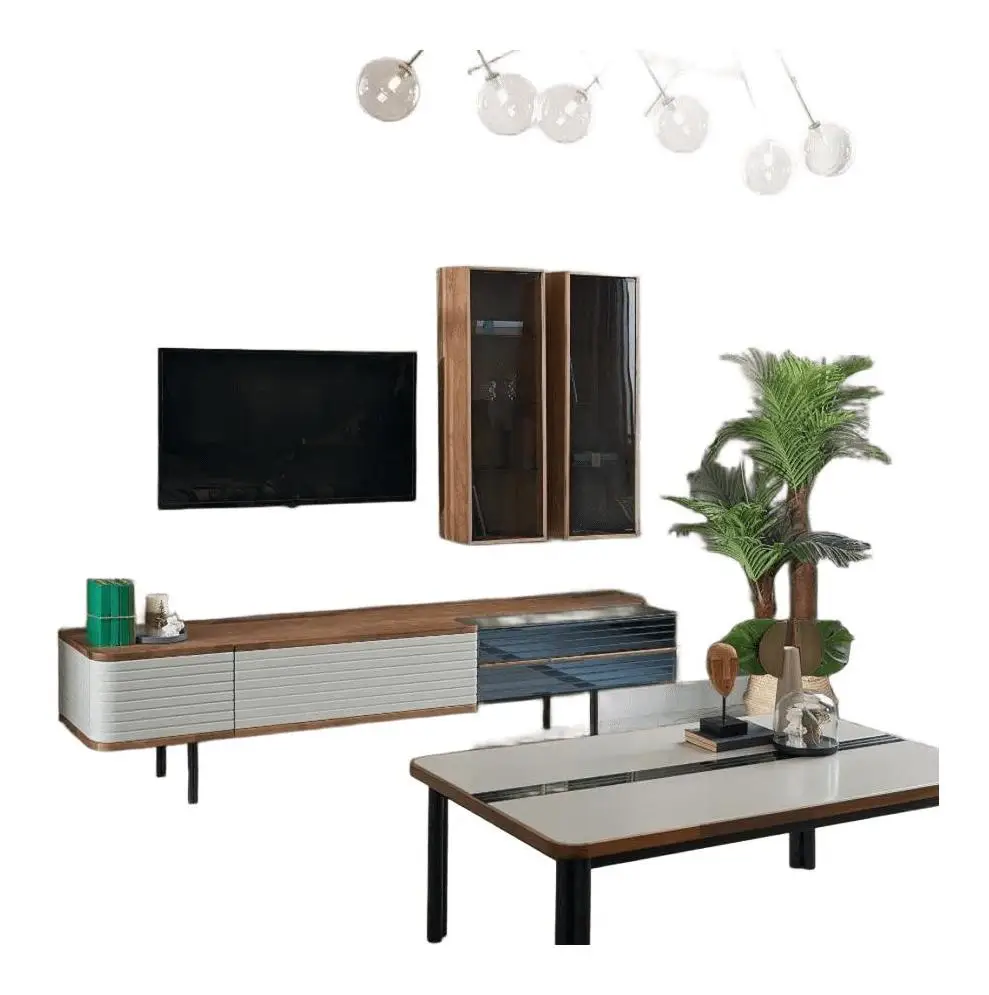 Wall Unit TV Stand RTV Lowboard Sideboard Brown Wood Cabinet Modern