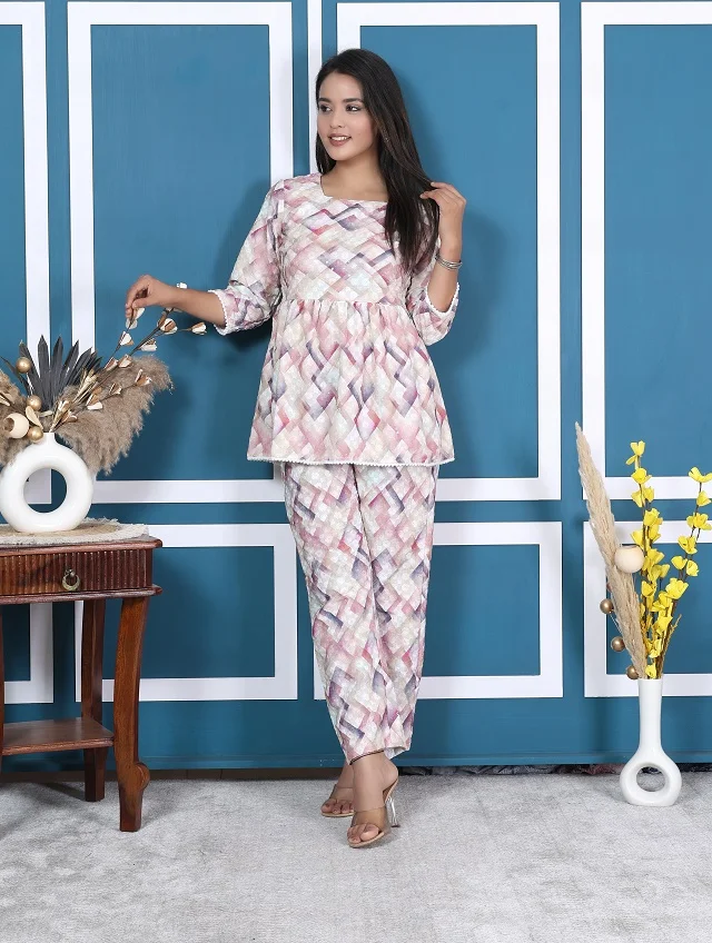 New arrival high quality lady tailor white geometrical patterns chikankari co-ord set party wear dress