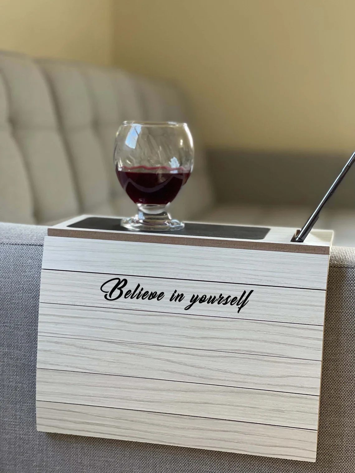 Sofa Side Table Non Slip Surface Adjustable Wooden Sofa Tray