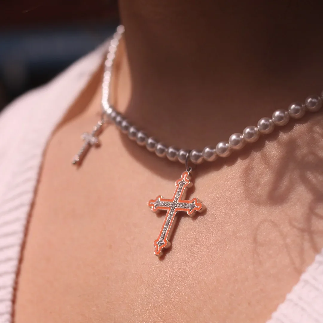 Luxurious Design 18kt Pure Gold & 100% Natural Diamond 3 Cross Charms Chain Pendant Necklace For Mens & Women Anniversary Gift