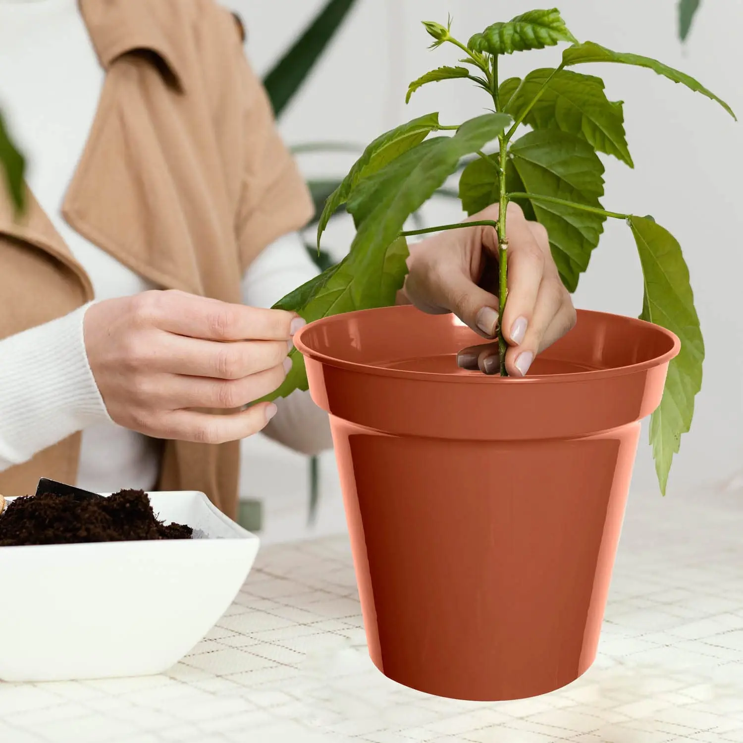 High Quality Plastic Material 10cm Garden Pot Set of 7 Terracotta Colour Light Weight Flower & Plants Pot