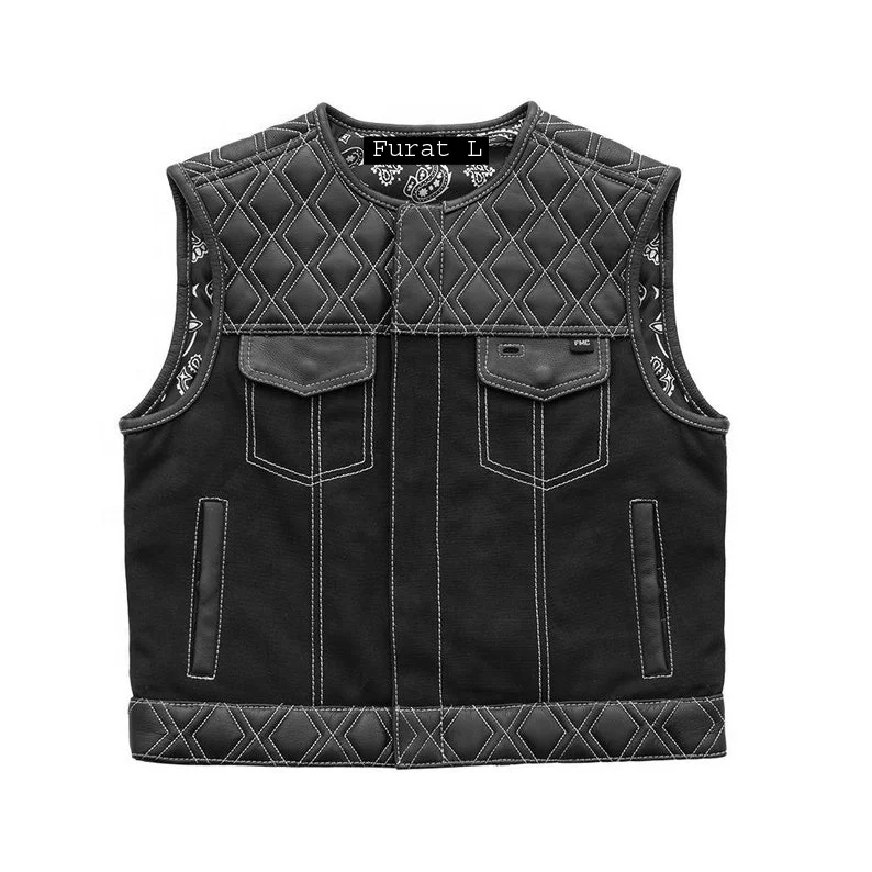 Wholesale Custom leather vest motorcycle Denim Style Biker Vests With Concealed Carry Gun Pocket Cruise Vintage