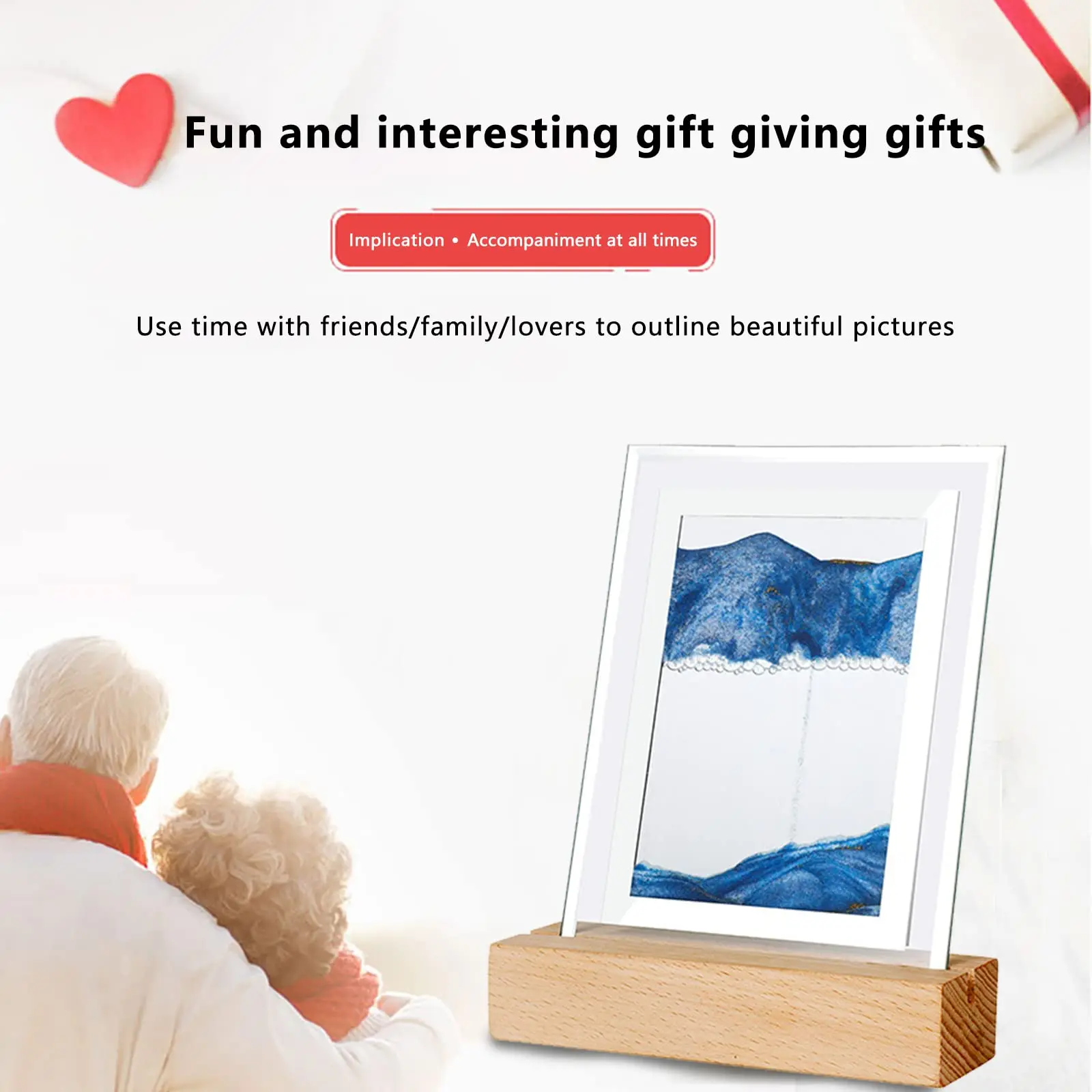 Dynamic Quick Sand Lamp Table Desk Lamp with Wooden Base Moving Sand Art Lamp