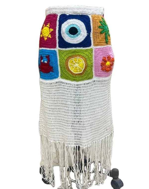 Unique designer Hand crochet multicolour patch work skirt with handmade motifs crochet beach skirt