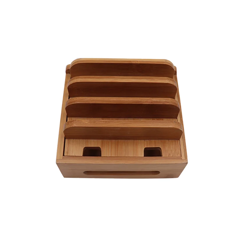 Bamboo Multifunction Charging Station for Multiple Devices Organizer Desk Docking Stand for Cell-Phone Charger