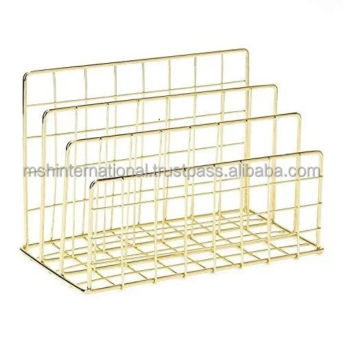 Maganzine storage rack  Brown Mesh Wire Design Metal Magazine Holder Rack Display Files Rack