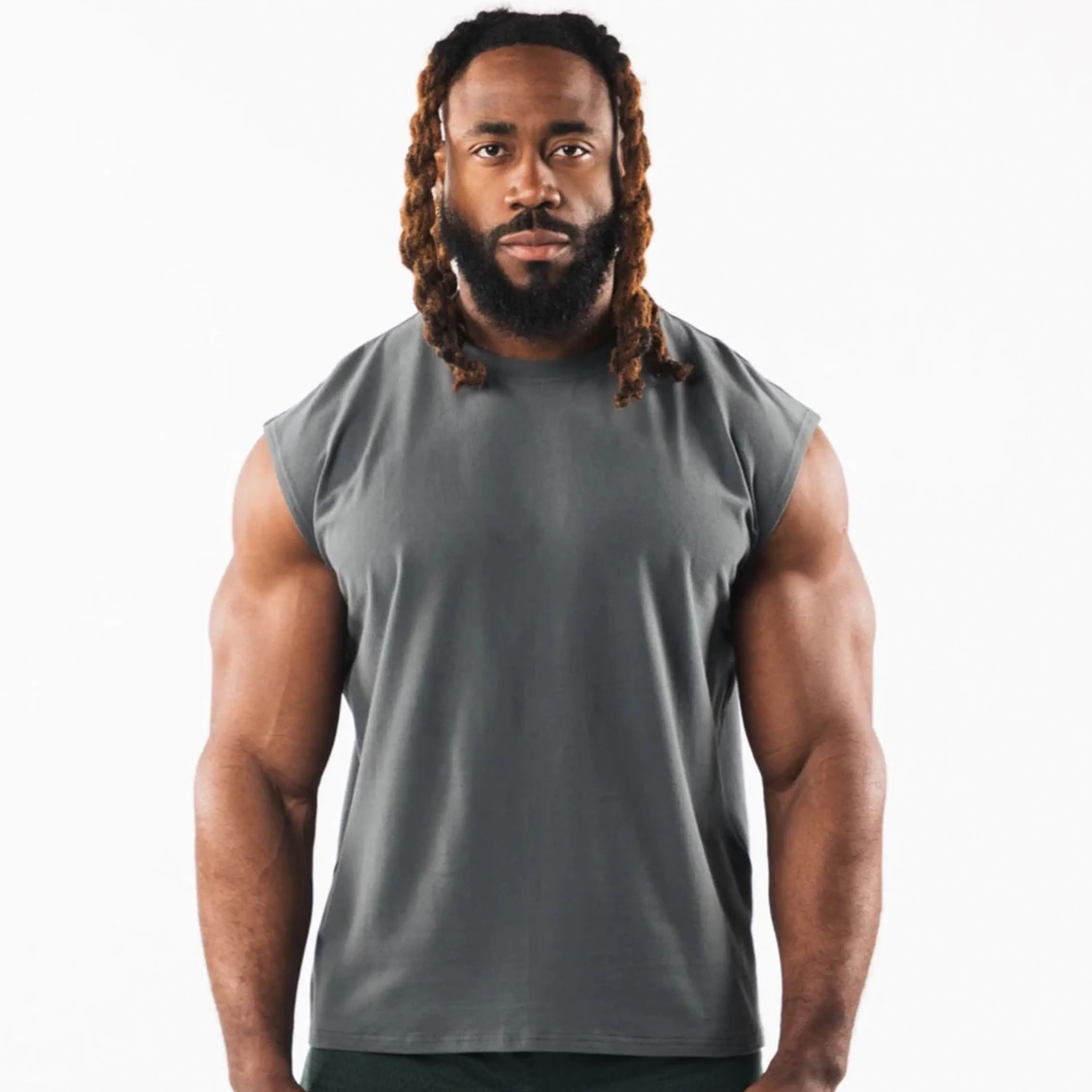 Solid Color Seamless Sleeveless Gym Wear Tank Top For Training Sports Singlets Male Casual Vest Deep Cut Tank Top For Men