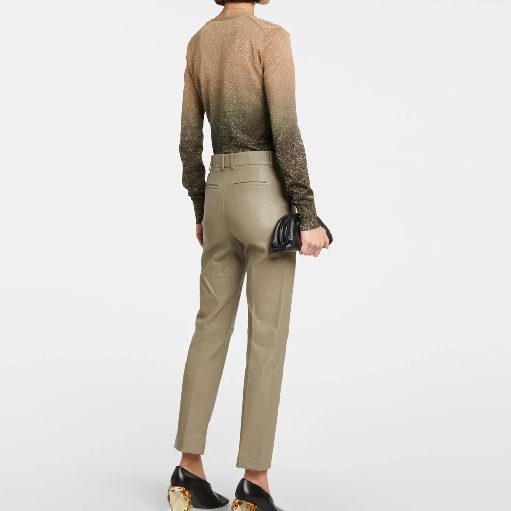 Fashionable High Quality Genuine Leather Women Pants Sheep Skin Pure Solid Color Women Leather Pants