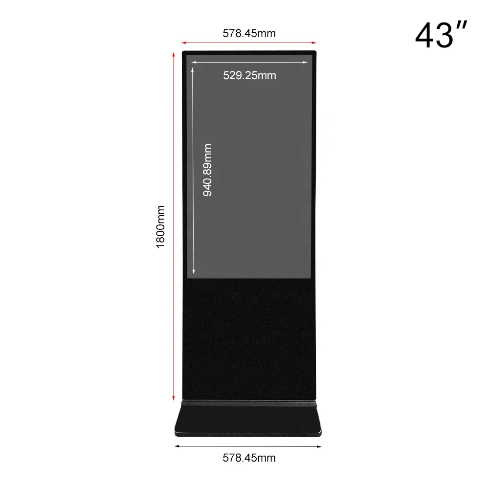 Factory Supplier Large Bus Station Screen Floor Free Stand Lcd Display 43/ 49/ 55/ 65 Inch Other Advertising Equipment