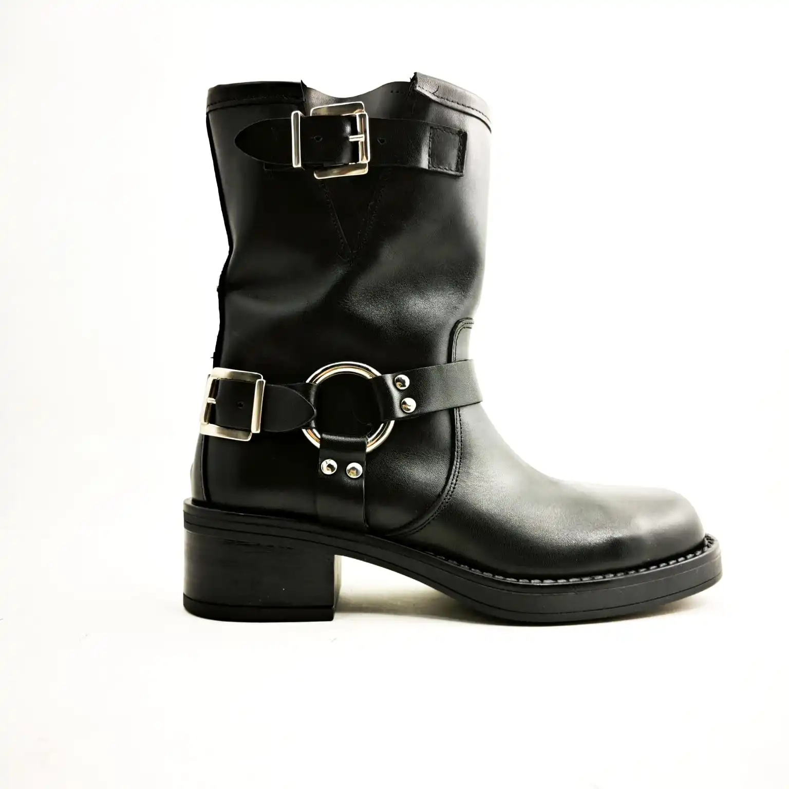 women leather ankle boot pump genuine leather with metallic accessory texas pump made in Italy new winter 2024 fashion