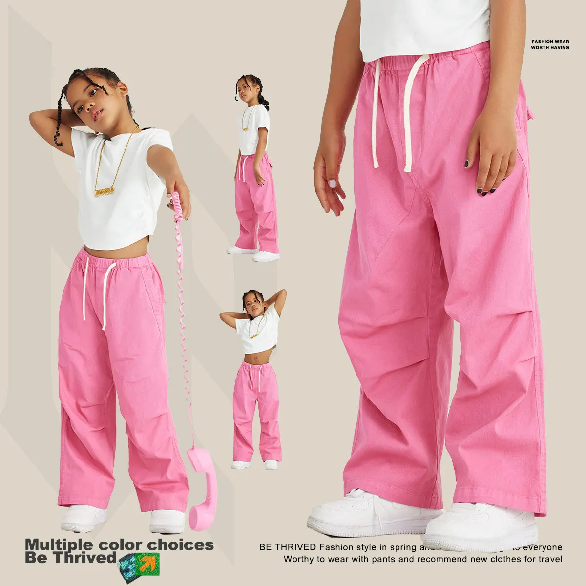 Factory New Arrival 100% Cotton Vintage Casual Washed Streetwear Long Pants for Kids Boys