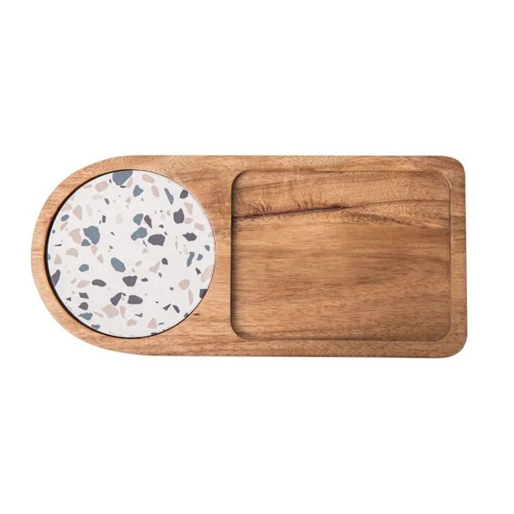 Wood Serving Tray Bread Plates with Coaster 11 Inch Rectangular Service Board Acacia Plate