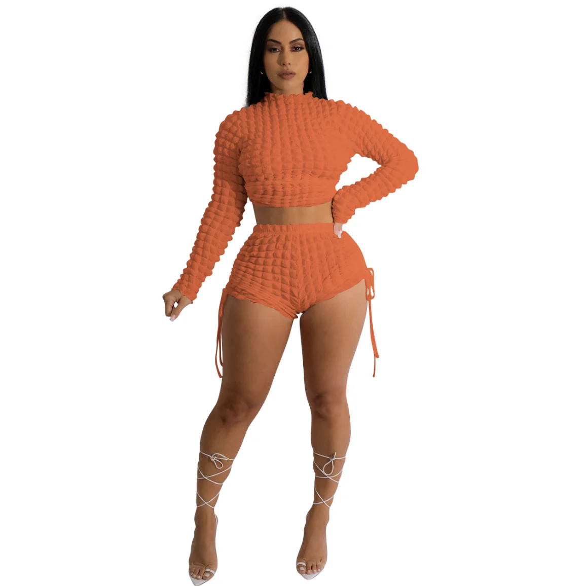 New 2023 Casual Popcorn Fabric Set Womens Spring Fashionable Sets Women Two Piece Set