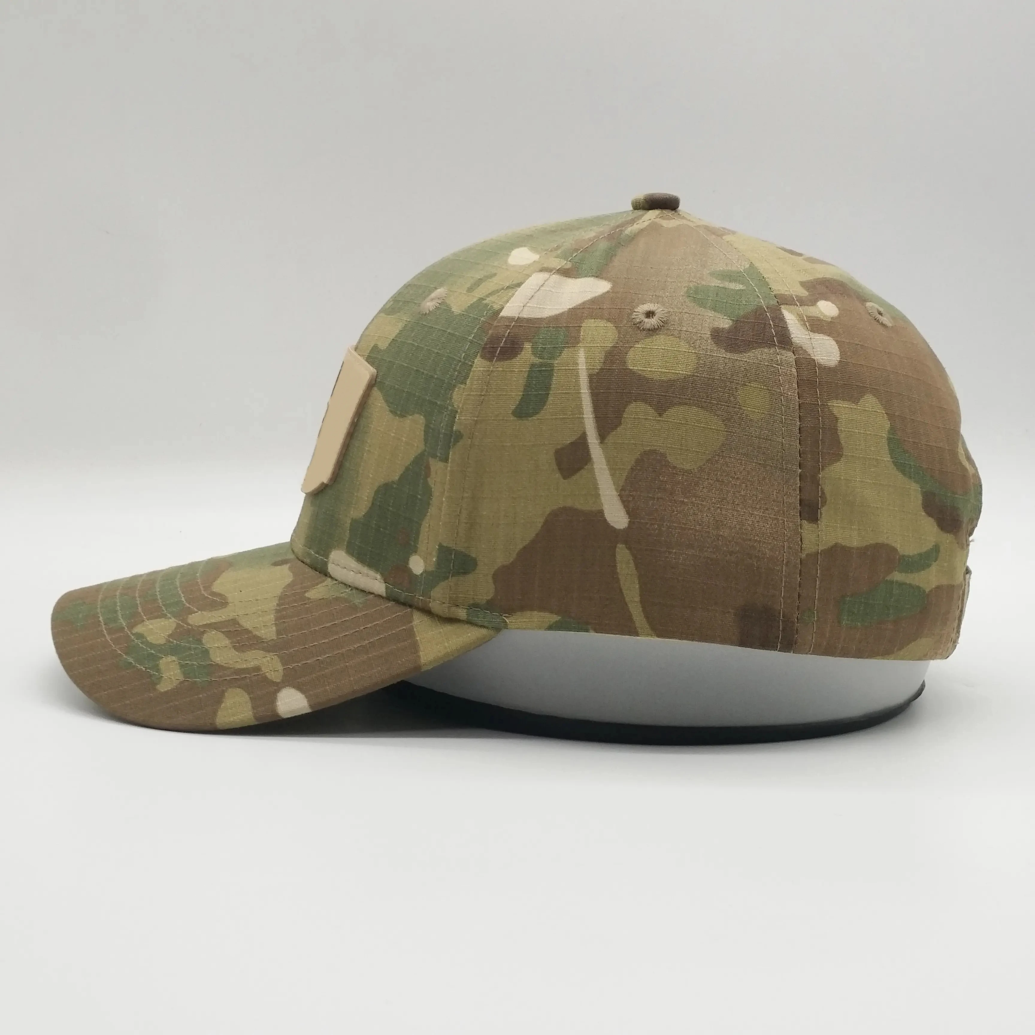 High Quality Wholesale Custom Cheap 6 Pane Structured Ripstop Tactical Camo Faux Leather Patch Magic Tape Closure Baseball Hat