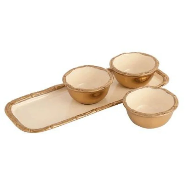 Alf Vine Tray Bowl Set in Ivory Enamel Gold