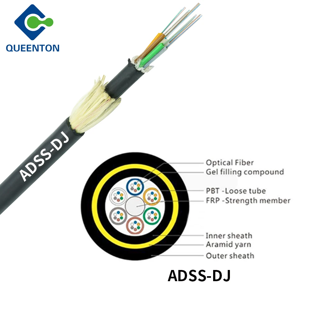 FTTH G652D Single PE Jacket 6-96 Cores ADSS optic fiber cable Single mode fiber optic cable