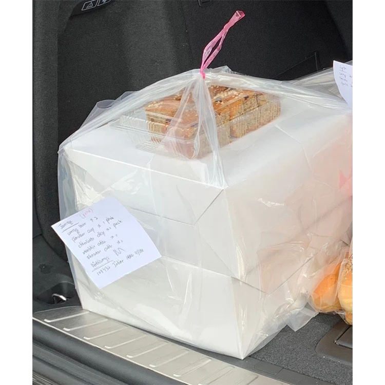100% Virgin Material Moisture Proof Cake Box Carrier Handle Bag See Through Plastic Bag Bulk Supplier from Malaysia