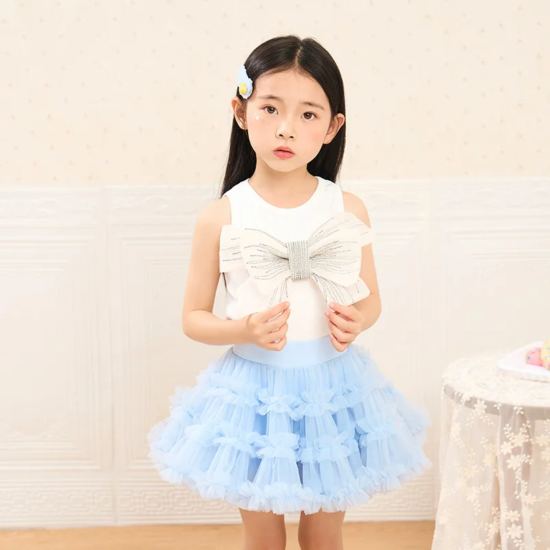 Kids Tulle Pleated Layered Toddler Girl Tutu Skirts Wholesale Tiered Ruffle Lining Cotton for Girls Children Mini Customized