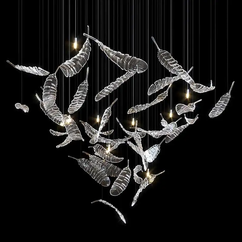 Modern hotel hanging lamps lobby villa decoration pendant lights custom large LED glass modern chandelier for high ceilings