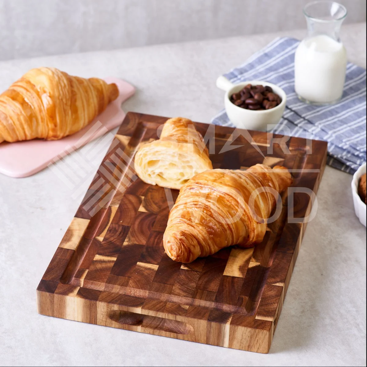 WHOLESALE PRICE FROM SMARTWOOD FACTORY WOODEN RECTANGLE SHAPE ACACIA  END GRAIN RECTANGLE CUTTING BOARD OEM STYLE