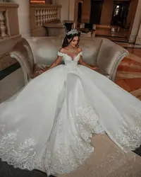 vestidos de novia Luxury lace applique mermaid wedding dress bridal gown with Detachable tulle train