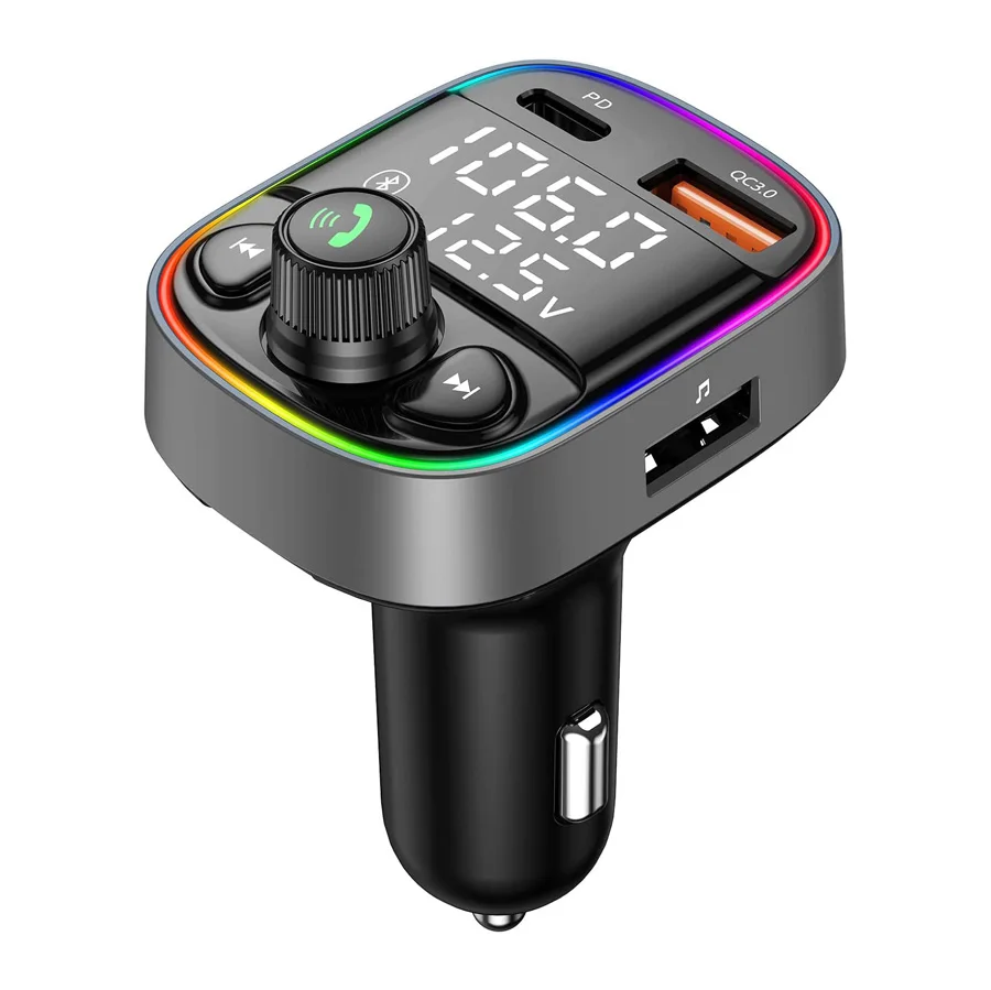 New Original Bluetooth 5.0 Car Wireless FM Transmitter Adapter 2x USB + Type-C AUX Hands-Free Price