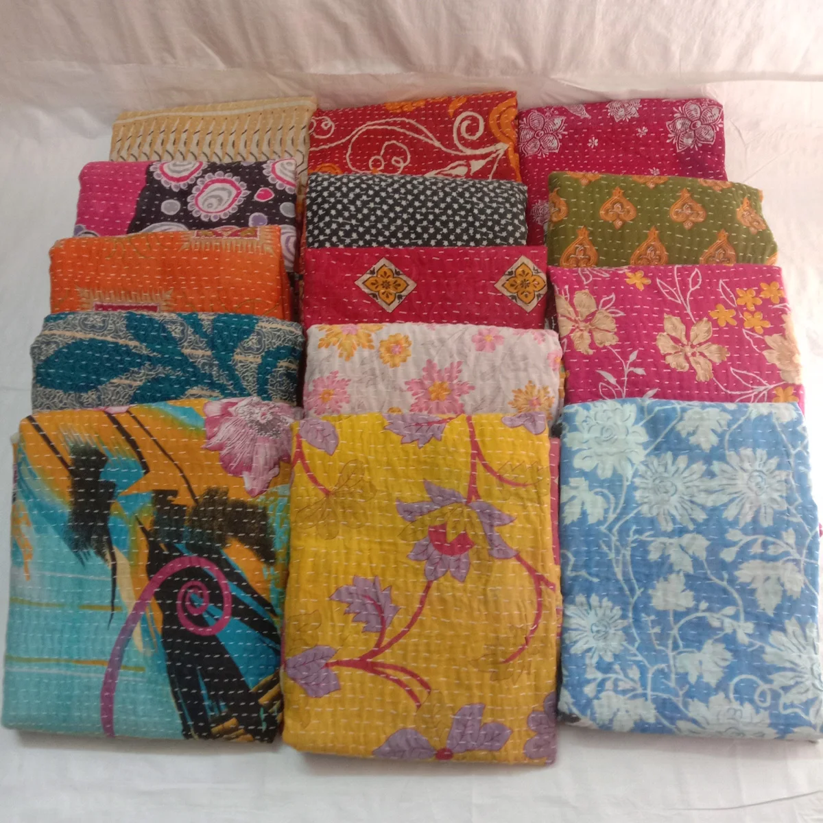 Cotton Kantha Quilt Printed Indian Handmade Vintage Kantha Quilt Hand Stitching Indian Reversible Kantha Quilts