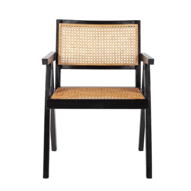 Wholesale Nordic Cane Dining Chair Rustic Hand Chair Frame Solid Wood Armchair Rattan Chair Mango Wooden Modern European