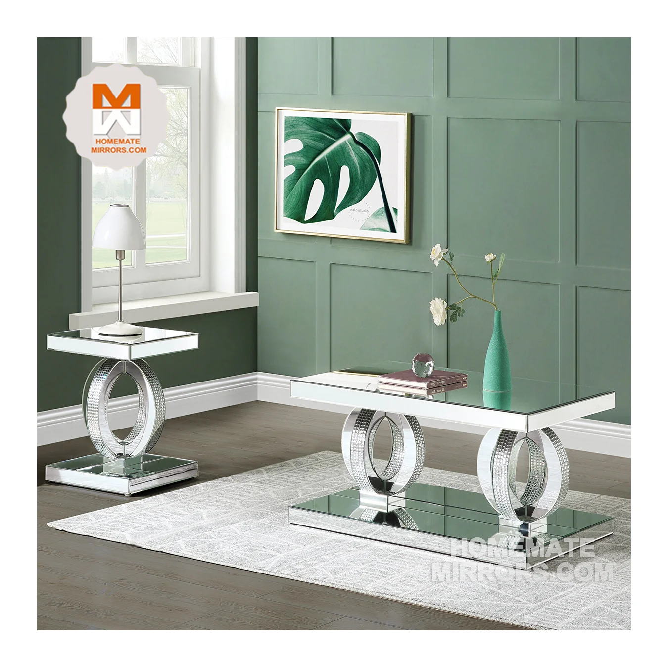 Hot Cheap Rectangle Mirrored Glass Coffee Table and End Tables