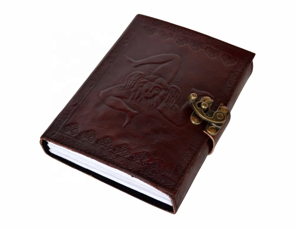 Medusa Symbol Embossed Handmade Leather Journal Brown Hardcover Diary Notebook With Blank White Paper And Antique Metal Lock