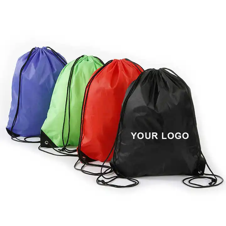 Custom logo plain polyester drawstring bag eco friendly nylon carry gift bag drawstring bag