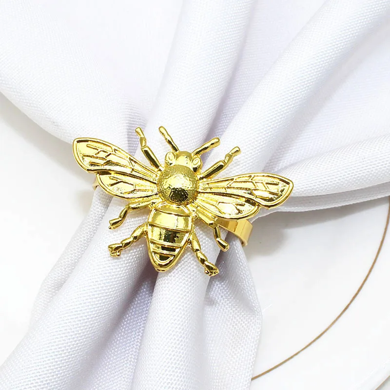 Napkin Rings Golden Bee Napkin Holders, Serviette Rings Bulk for Party Decoration, Dinning Table, Everyday, Family Gatherings