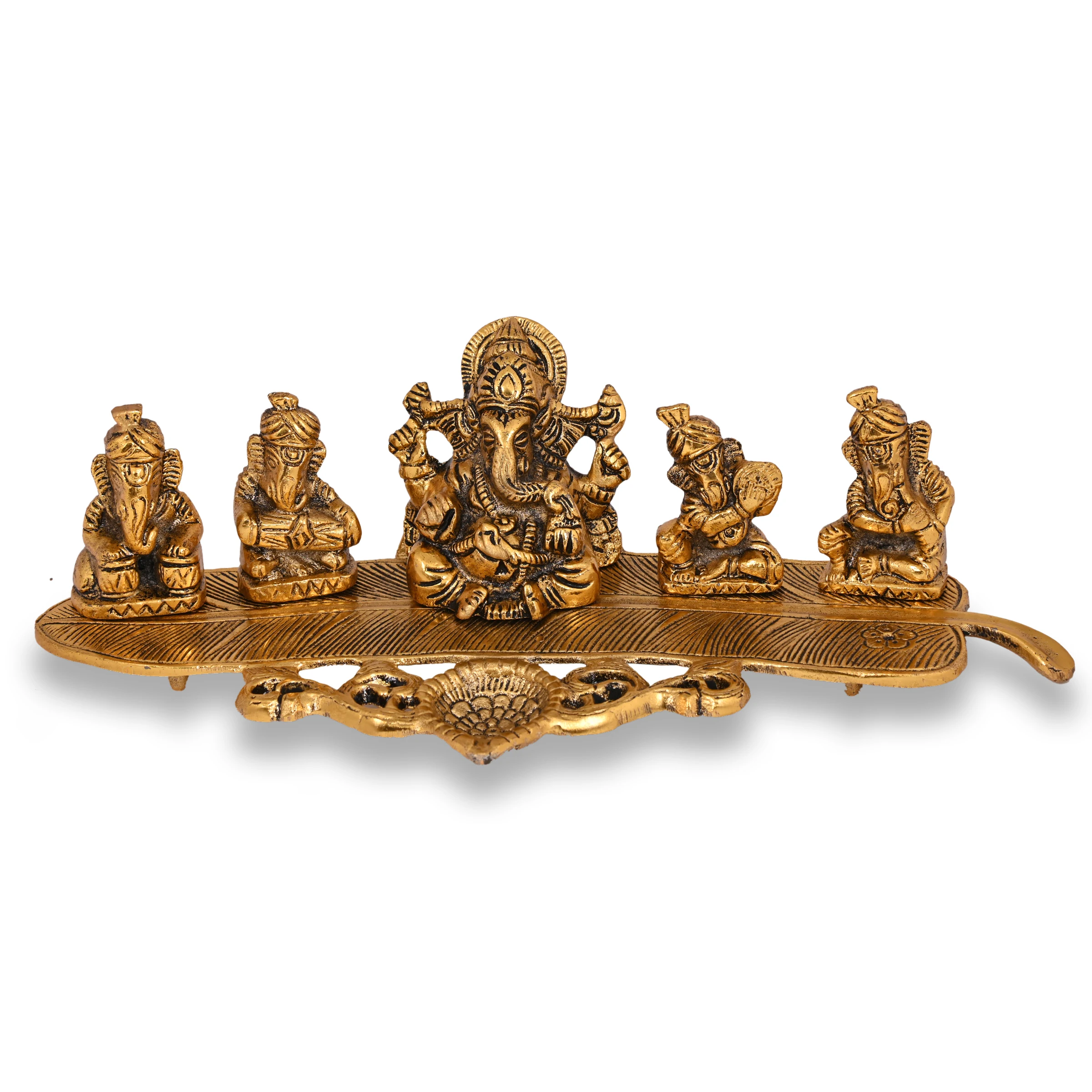 Best quality Handcrafted ganesha idol On Banana Leaf 5 Ganesha Playing Divine Music god ganesh statues for gifts india