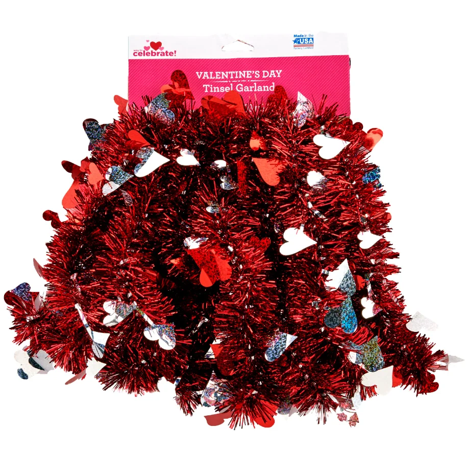 Valentines Heart Tinsel Garland Metallic Streamers Indoor Outdoor Tree Decoration for Wedding Party Hanging Decoration