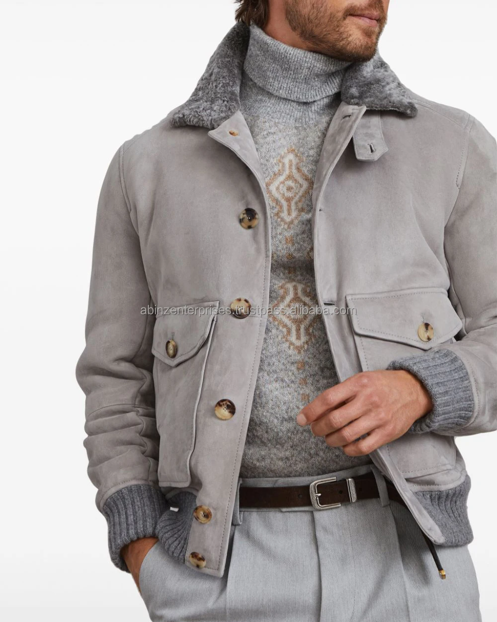 Men Winter Suede Coat Best Quality Suede Jacket For Men With Inside Matching Fur Cheap Price