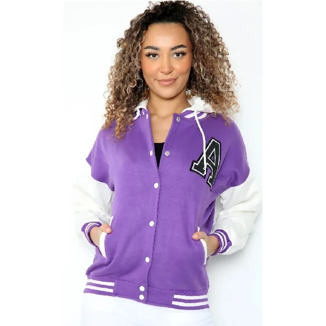 Wholesale new trending Custom logo New Fashion stylish embroidered Women cropped varsity jacket