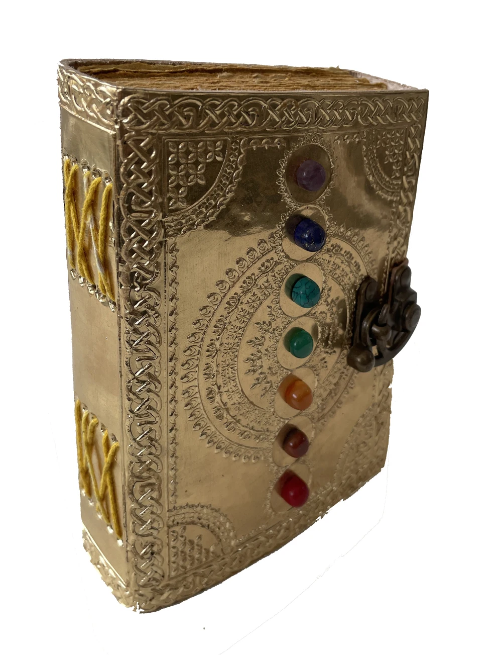 Leather Bound Journal Book of Shadows Vintage Leather Journal Deckle Edge Paper Antique Spell Book Wiccan Seven Stone Chakra