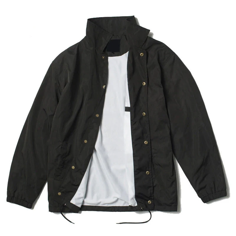 Nylon Hip Hop Streetwear Plain Black Coach Jacket Vintage Waterproof Lightweight Windbreaker Jacket for men By MEGA EMPIRE