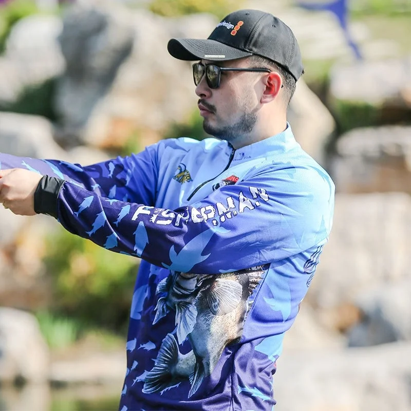 High quality 100% Polyester Long Sleeve Cheap Light Blue Marlin Sport Fishing Upf 50+ Long Sleeve Fishing Shirts